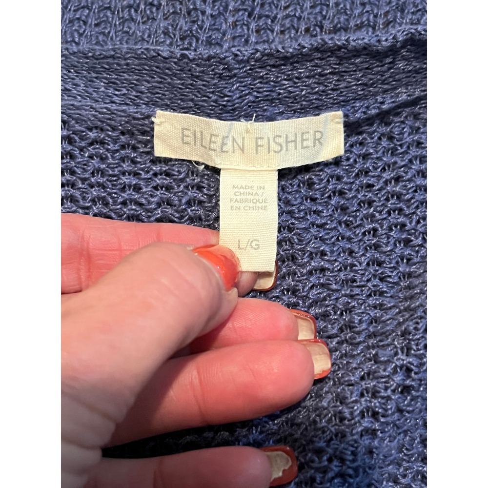 Eileen Fisher Cardigan L Purple Open Front Textured Knit High Low Short Sleeve - Picture 5 of 8
